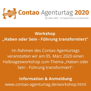 Grafik mit Text: Workshop: „Haben oder Sein - Führung transformiert"